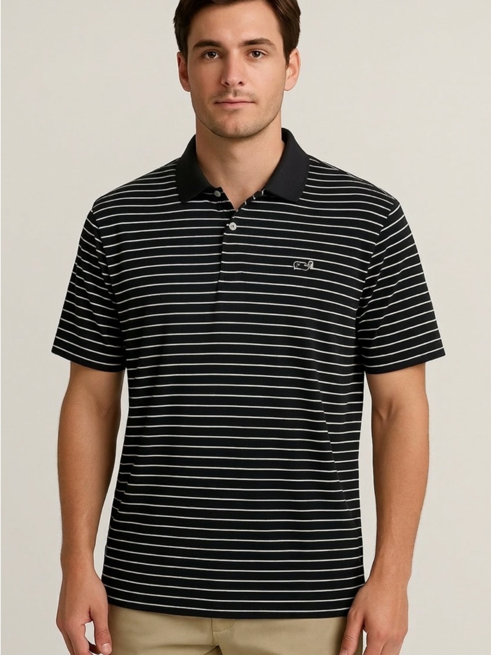 Vineyard Vines Mens Polo Size 2XL Performance Shirt Black/White Stripe Preppy